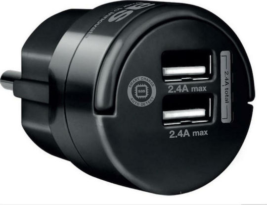 SAS Φορτιστής Χωρίς Καλώδιο με 2 Θύρες USB-A Μαύρος (Go Mini)