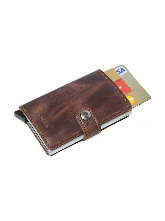 Secrid Miniwallet Vintage Δερμάτινο Ανδρικό Πορτοφόλι Καρτών με RFID και Μηχανισμό Slide Καφέ/Ασημί