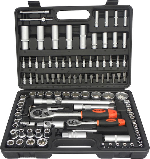 Geko L-Tech Set de chei tubulare și clichet 1\2" & 1\4" 108buc