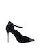 Suede Pointed Toe Heels with Stiletto Heel and Strap Black