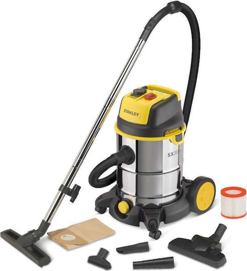 Nass-Trocken Staubsauger 1600W mit Edelstahlbehälter 30lt Gelbe