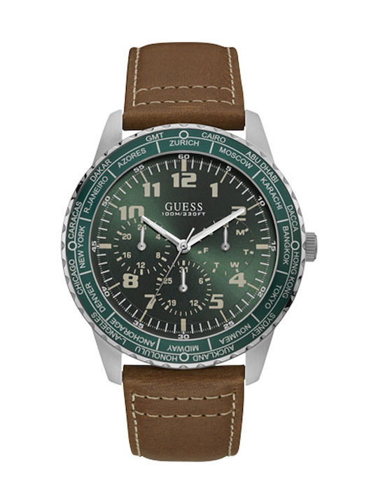 Guess Ανδρικό Ρολόι 48mm Μπαταρίας με Καφέ Δερμάτινο Λουράκι