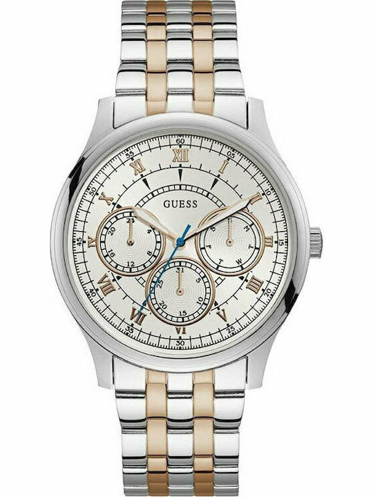 Guess Herrenuhr 43mm Chronograph Batterie mit Silber Metallarmband