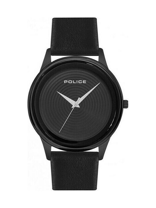 Police Salerno Watch Battery with Black Leather Strap