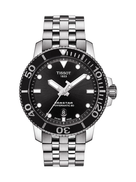 Tissot Seastar 1000 Powermatic 80 Ανδρικό Ρολόι 43mm Αυτόματο με Ασημί Μεταλλικό Μπρασελέ