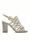 Menbur Fabric Women's Sandals Brolo Silver with Chunky High Heel