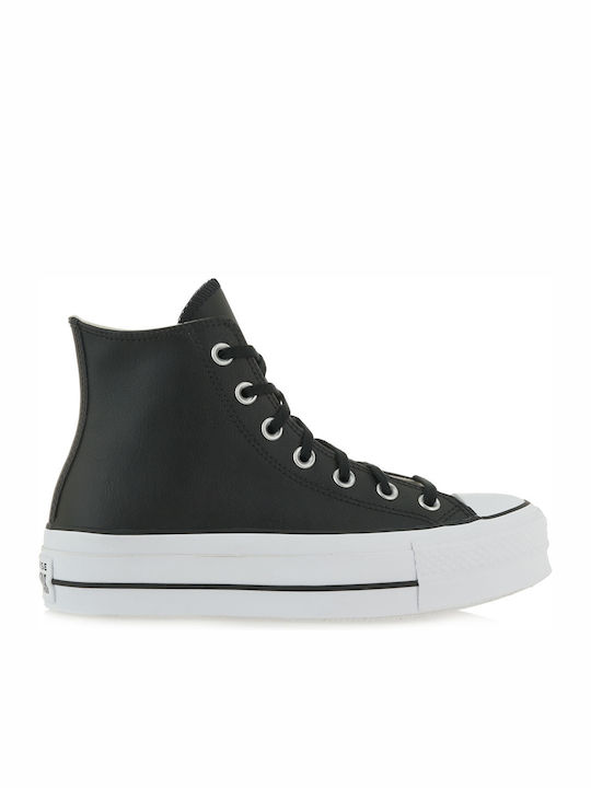 Converse Chuck Taylor All Star Lift Leather High Top Flatforms Boots Black / White