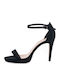 Stefania Suede Women's Sandals S with Ankle Strap Black with Thin High Heel