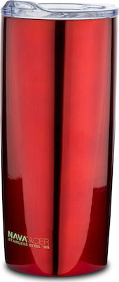 Nava Cooper Glass Thermos Stainless Steel Red 440ml with Mouthpiece 10-190-001