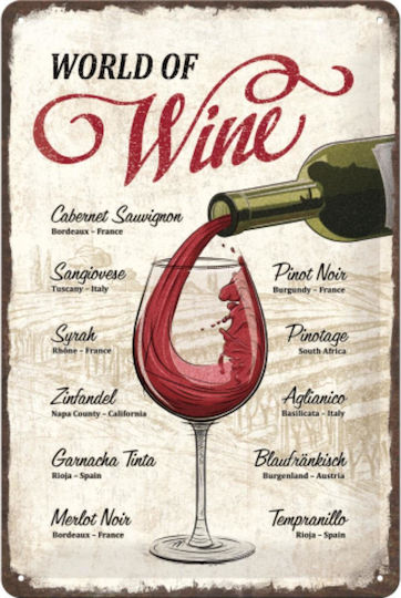Nostalgic Art 3D Διακοσμητική Πινακίδα Open Bar World of Wine Χειροποίητη από Μέταλλο 30x20cm