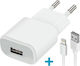Forever Ladegerät mit USB-A Anschluss und Kabel Blitzschlag Weißs (TC-01 2Α)