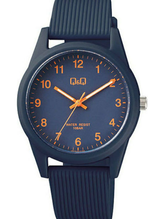 Q&Q Ανδρικό Ρολόι 40mm Μπαταρίας με Μπλε Καουτσούκ Λουράκι
