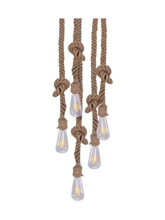 Home Lighting Maya Hängelampe Federung mit Seil für 5 Lampen E27 Braun