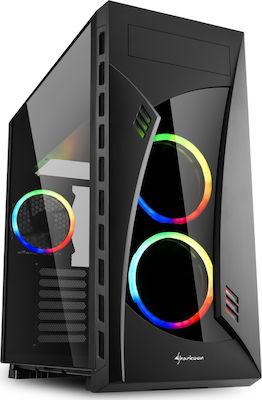 Sharkoon Night Shark Gaming Midi Tower Computer Case with Window Panel and RGB Lighting Black