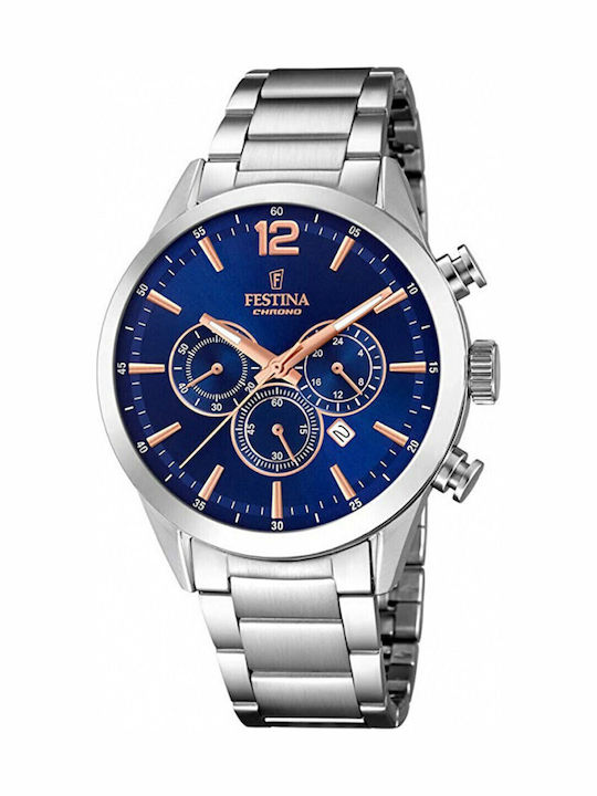 Festina Ceas Barbat 44mm Cronograf Cu Baterie Cu Brățară Din Metal Argintie