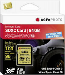 AgfaPhoto Professional High Speed SDXC 64GB Clasa 10 U3 V30 UHS-I