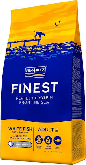 Fish4Dogs Finest Ocean White Large Bite 6kg Hrană Uscată pentru Câini Adulţi cu Pește