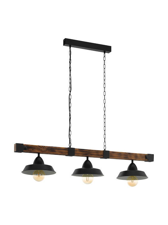 Eglo Oldbury Pendant Light Three-Light Rail for Socket E27 Brown