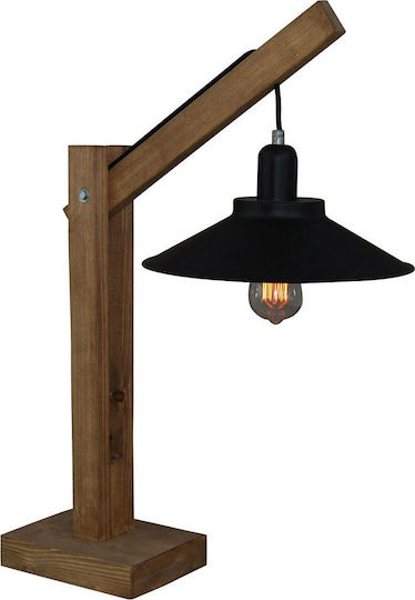 Home Lighting Michio Holz Tischlampe für Fassung E27 mit Schwarz Schirm und Braun Basis