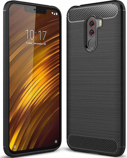 Carbon Fiber Brushed Задна корица Силикон Черен (Pocophone F1)
