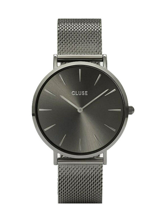 Cluse La Bohème Mesh Dark Watch with Gray Metal Bracelet