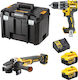 Dewalt Set Angle Wheel & Impact Drill Driver 18V with 2 5Ah Batteries and Case