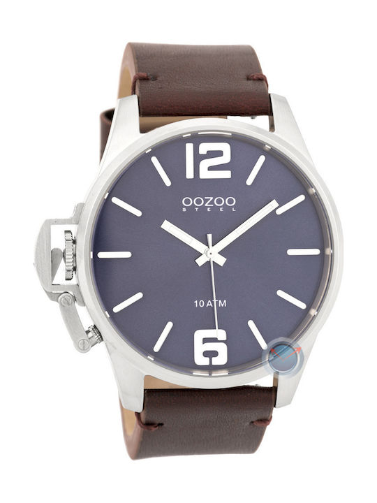 Oozoo Ανδρικό Ρολόι 48mm Μπαταρίας με Καφέ Δερμάτινο Λουράκι