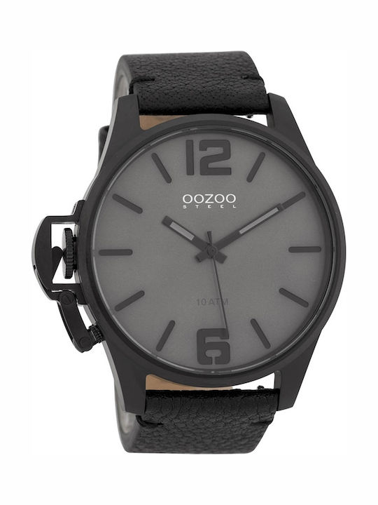 Oozoo Ανδρικό Ρολόι 48mm Μπαταρίας με Μαύρο Δερ...
