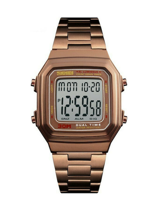 Skmei 1337 Digital Watch Battery with Pink Gold Metal Bracelet 7003