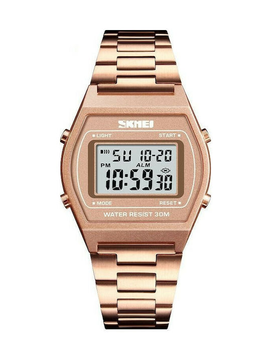 Skmei 1328 Digital Watch Battery with Pink Gold Metal Bracelet 7008