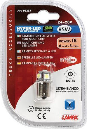 Lampa Hyper-Led Power 18 White Car R5W Light Bulb LED 6500K Cold