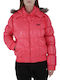 Kurz Damen Puffer Jacke mit pelziger Kapuze für Winter Fuchsie