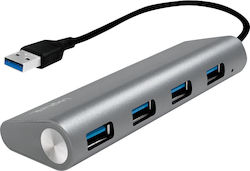 LogiLink USB 3.0 Hub 4 Θυρών με σύνδεση USB-A Ασημί