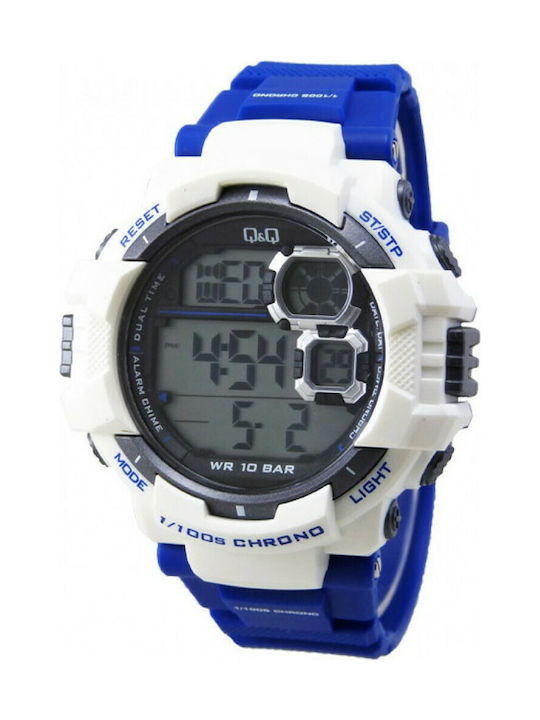 Q&Q Digital Watch Battery with Blue Rubber Strap M143J805Y