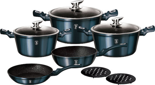 Berlinger Haus Metallic Line Σετ Μαγειρικά Σκεύη από Αλουμίνιο Aquamarine Collection με Επίστρωση από Πέτρα 5 Σκευών