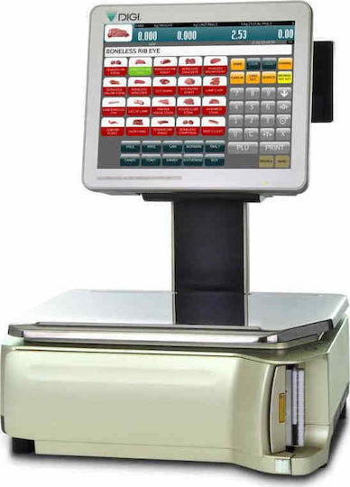 Digi Systems SM-5500A EV 12.1"- 7" Electronic Retail Scale with Column and Label Printing Capability with Weighing Capacity of 30kg and Division 10gr