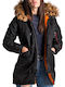 N3B VF 59 Women's Long Parka Jacket for Winter with Hood Black