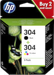 HP 304 Πακέτο 2 Μελανιών Εκτυπωτή InkJet Πολλαπλό (Color) / Μαύρο (3JB05AE)