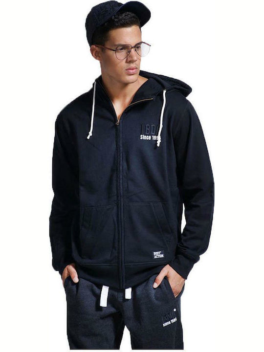 Body Action Men's Sweatshirt Jacket with Hood and Pockets Black