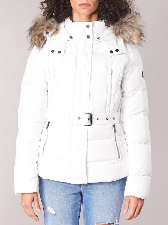 Pepe Jeans Olivia Women's Short Puffer Jacket for Winter with Detachable Hood White