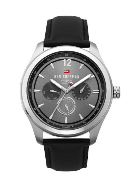 Ben Sherman Sugarman Ceas Barbati 44mm Cronograf Baterie cu Curea din Piele Neagră