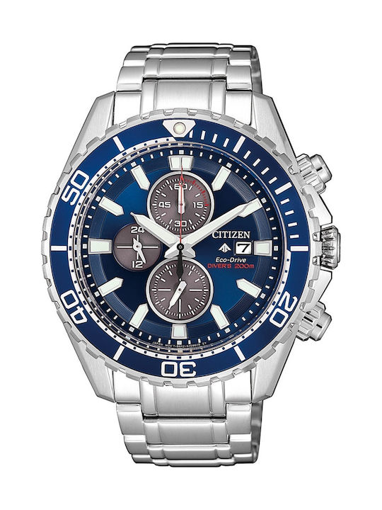 Citizen Promaster Marine Men's Watch 44mm Chronograph Eco - Drive with Silver Metal Bracelet