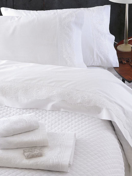 Rythmos Shiraz Bridal Sheet Set Super Double 4pcs with Lace 230x260cm