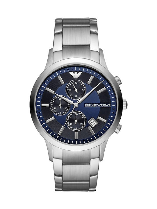 Emporio Armani Renato Men's Watch 43mm Chronograph Battery with Silver Metal Bracelet