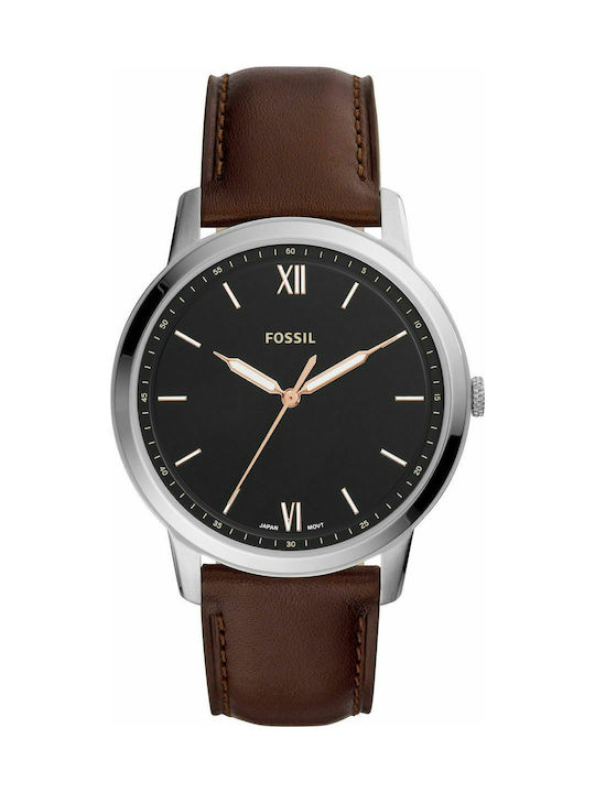 Fossil Minimalist Watch Battery with Brown Leather Strap