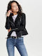 Women's Short Biker Artificial Leather Jacket for Winter Black