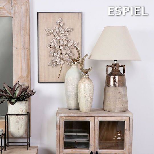 Espiel Keramik Tischlampe für Fassung E27 mit Beige Schirm und Mehrfarbig Basis