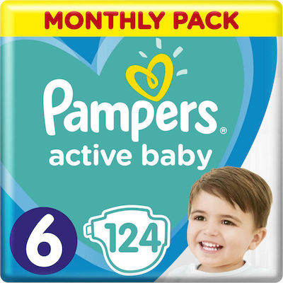 Pampers Scutece cu bandă adezivă Active Baby Active Baby Nr. 6 pentru 13-18 kgkg 124buc