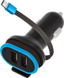 Forever CC-02 2 x USB & type-C Φορτιστής Αυτοκινήτου με Θύρες 2xUSB-A και Καλώδιο Type-C