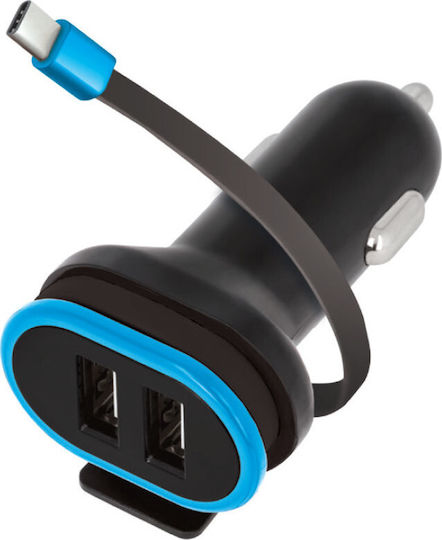 Forever CC-02 2 x USB & type-C Încărcător Auto 3A cu Porturi: 2xUSB împreună cu Cablu Type-C Negru Culoare